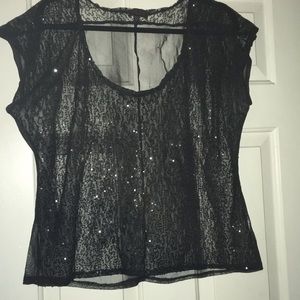 Sheer black sequin short sleeve shirt